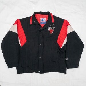 Vtg 80s Chicago Bulls Starter Jacket Windbreaker‎ Zip/ Button Snap Cut Hood